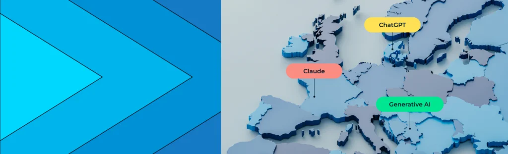 Map of Europe illustrating AI tool usage and adoption trends.